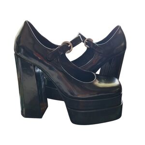 Jeffrey Campbell Chunky Platform Mary Jane Heels Sz 6.5 Genuine Patent Leather